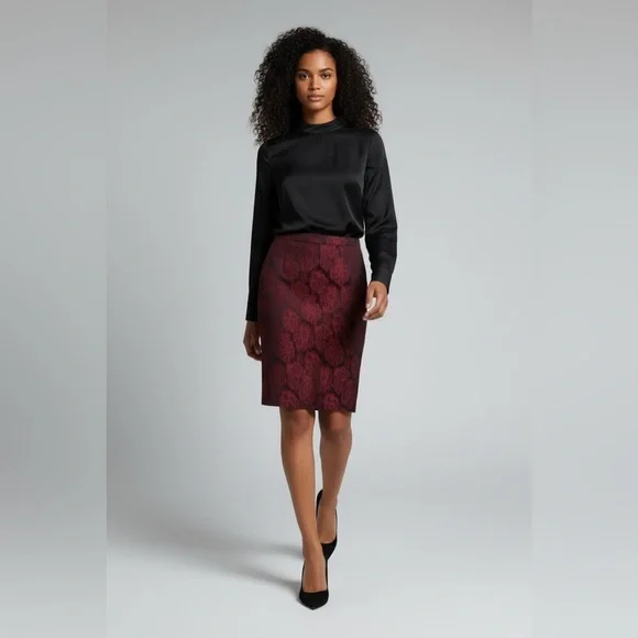 Papillon stunning burgundy/black pencil skirt - Picture 1 of 7